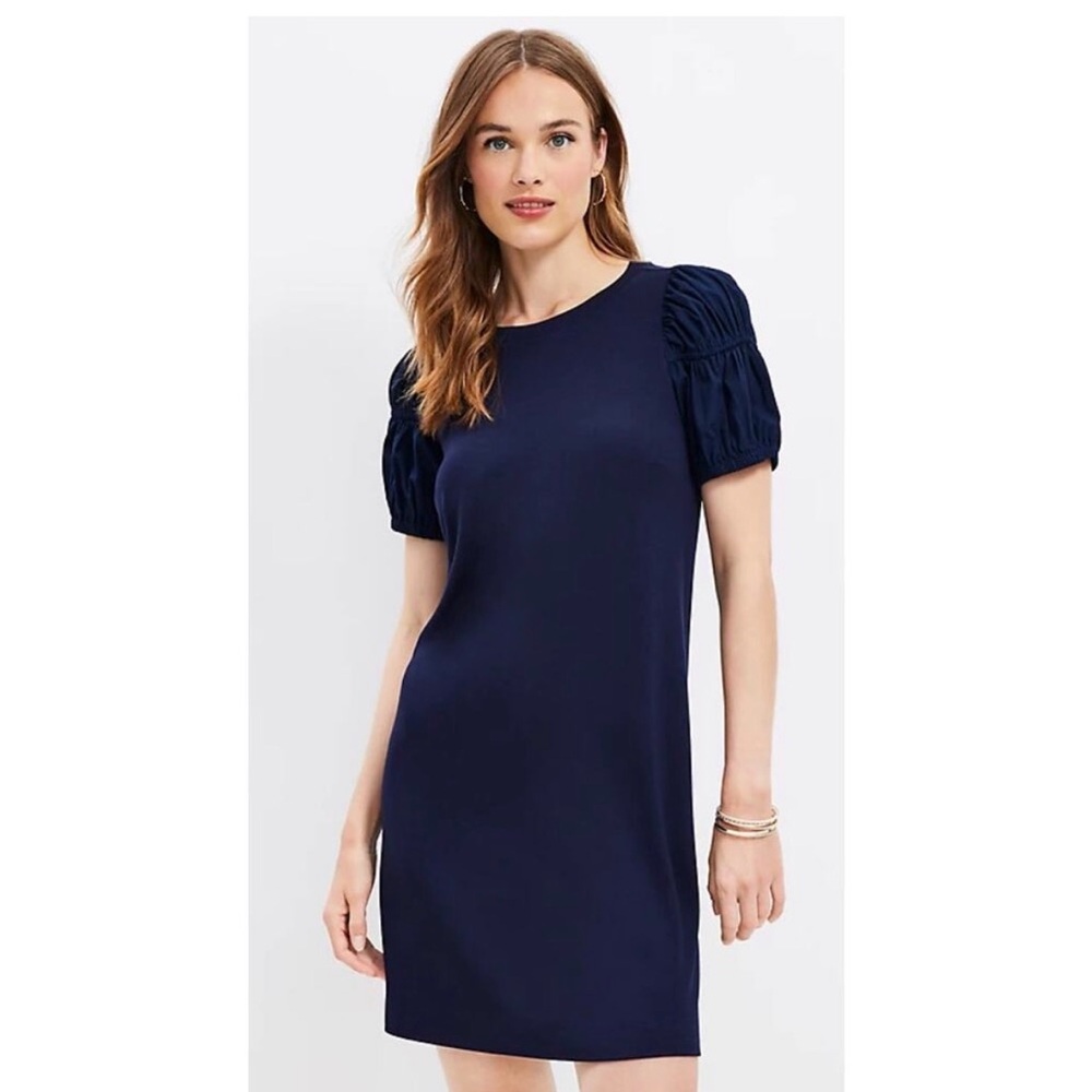 NWT LOFT Navy Puff Sleeved T-Shirt Dress